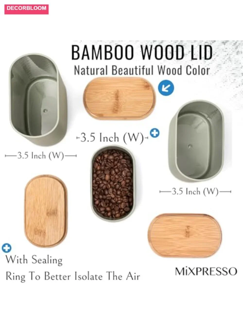 3-Piece Airtight Plastic Food Storage Canister Set with Bamboo Lids